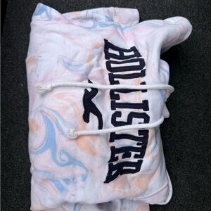Hollister White Hoodie with Blue and Pink Patterns